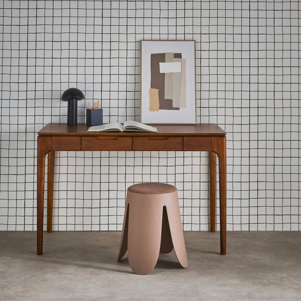 Bureau bois d'hévéa placage frêne 2 tiroirs ALIENOR