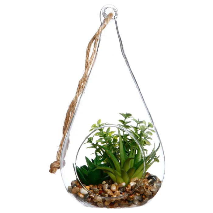 Plante artificielle suspendue pot ciment H19,5cm