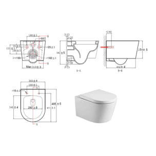 Pack WC sans bride SAT, fixations invisibles + Abattant softclose + Bâti support Geberit Extra-plat UP720 + Plaque Chrome