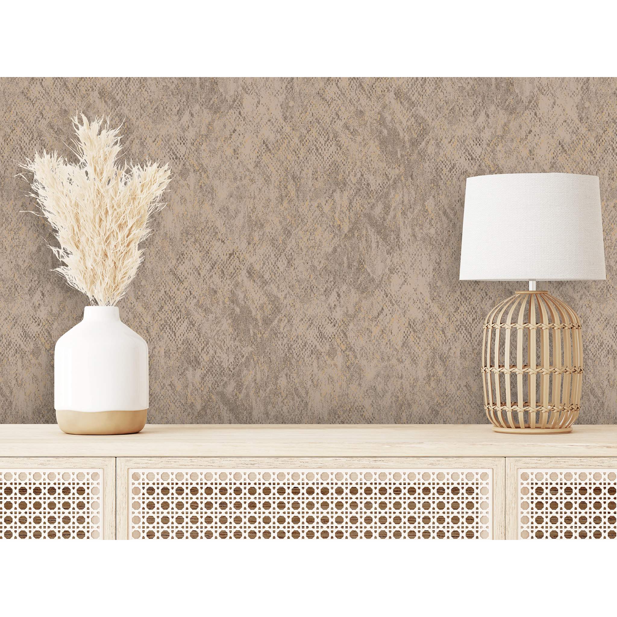 Papier peint effet peau serpent beige doré