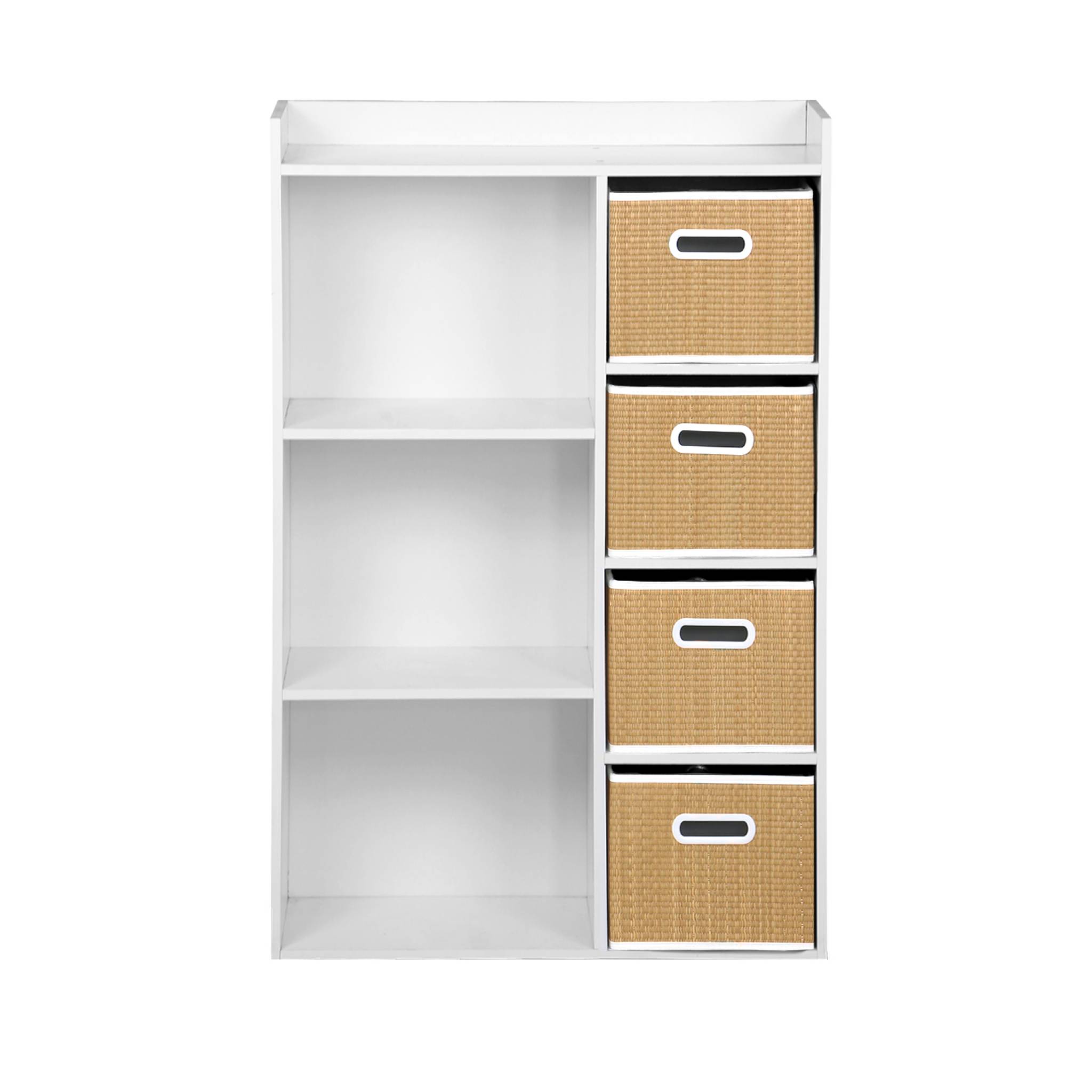 Meuble de rangement pour enfant avec 7 compartiments et 4 paniers fibre naturelle