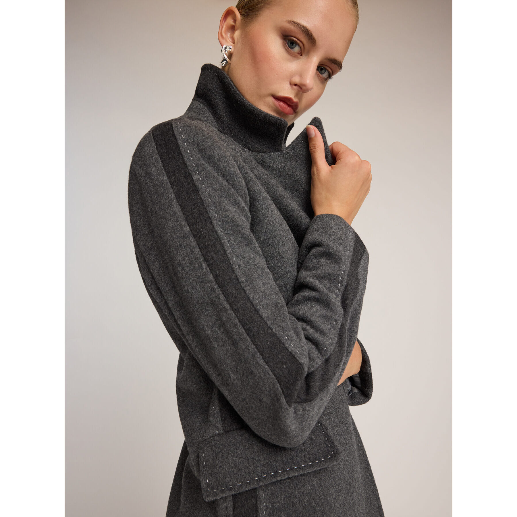 Motivi - Cappotto lungo in pura lana - Grigio