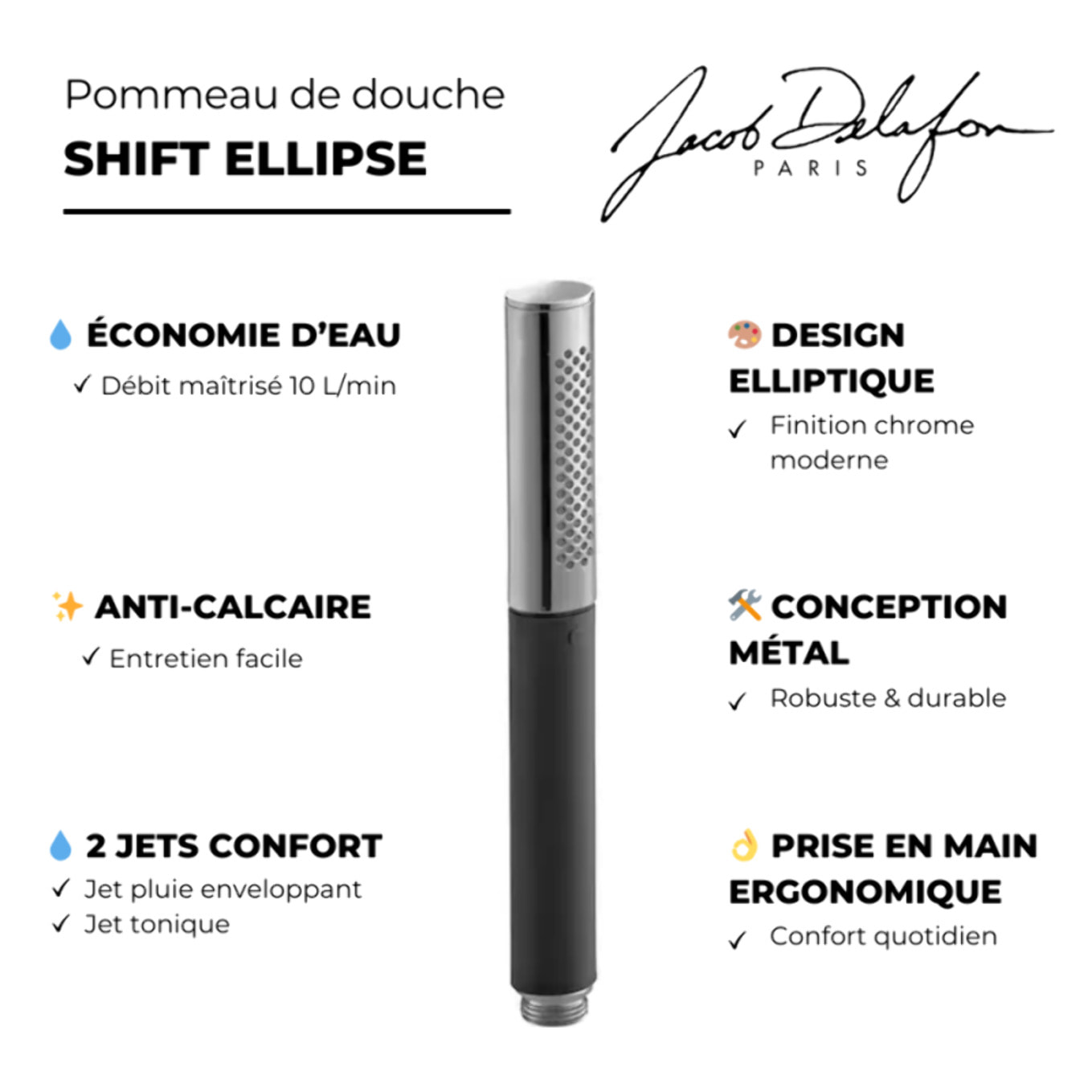 Douchette 2 jets Shift Ellipse noir et chrome