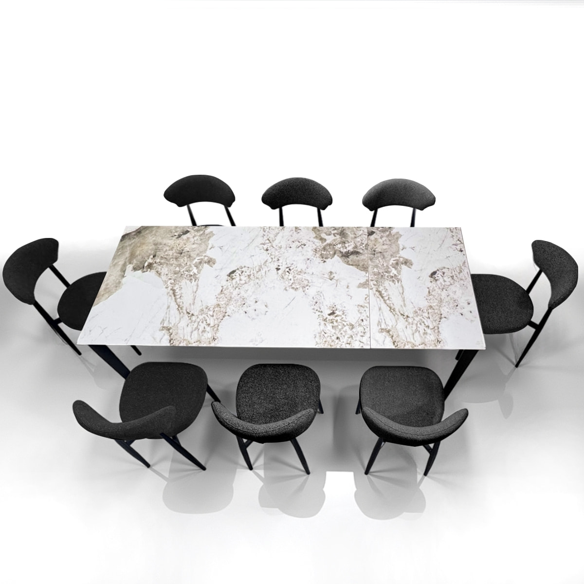 Table à manger extensible Tomasucci WIDE, en céramique, marbre onyx, gris, 160/220 × 90 × 77,5 cm