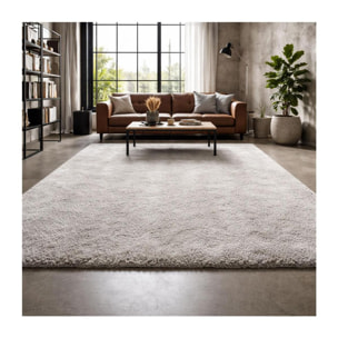 Tapis shaggy à longues mèches Rika tufté main, motif Uni