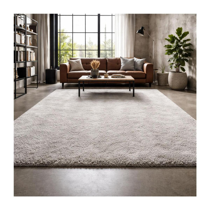 Tapis shaggy à longues mèches Rika tufté main, motif Uni