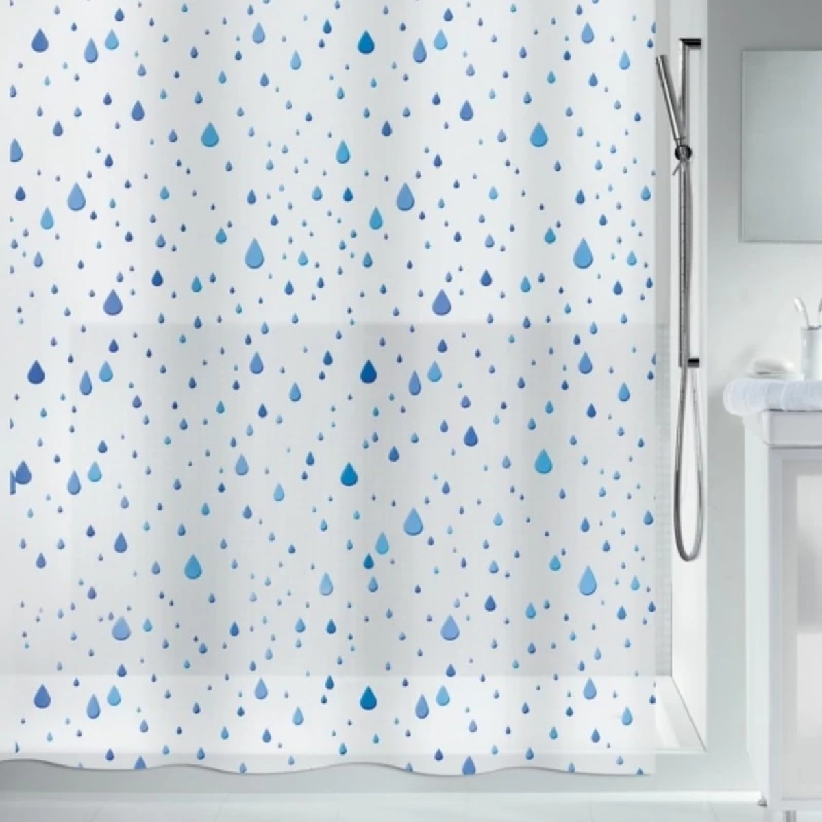 Rideau de douche PEVA WATERDROP 180x200cm Bleu & Blanc Spirella