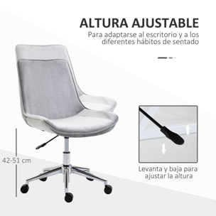 HOMCOM Silla de Oficina Giratoria Silla de Escritorio Ergonómica con Altura Ajustable Respaldo Tapizado en Terciopelo Suave y Ruedas Carga 120 kg 52,5x60x82-91 cm Gris