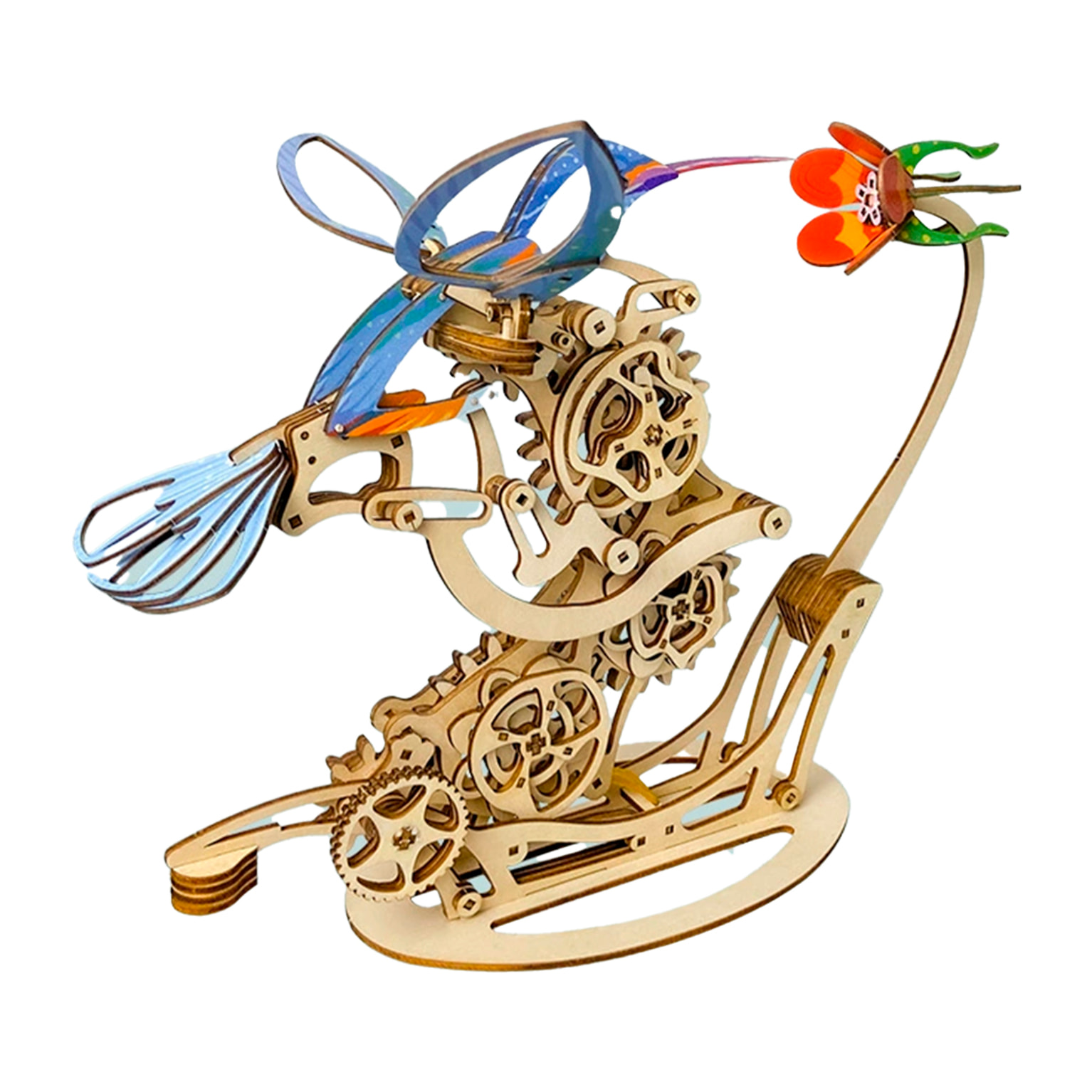 Maqueta de Madera 3D, diseño de Colibrí mecánico dinámico de colores B. 200 piezas.