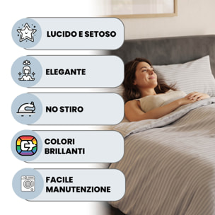 PARURE COPRIPIUMINO SATIN STRIPES, 100% Raso di Poliestere, Made in Italy, No Stiro - BIANCO