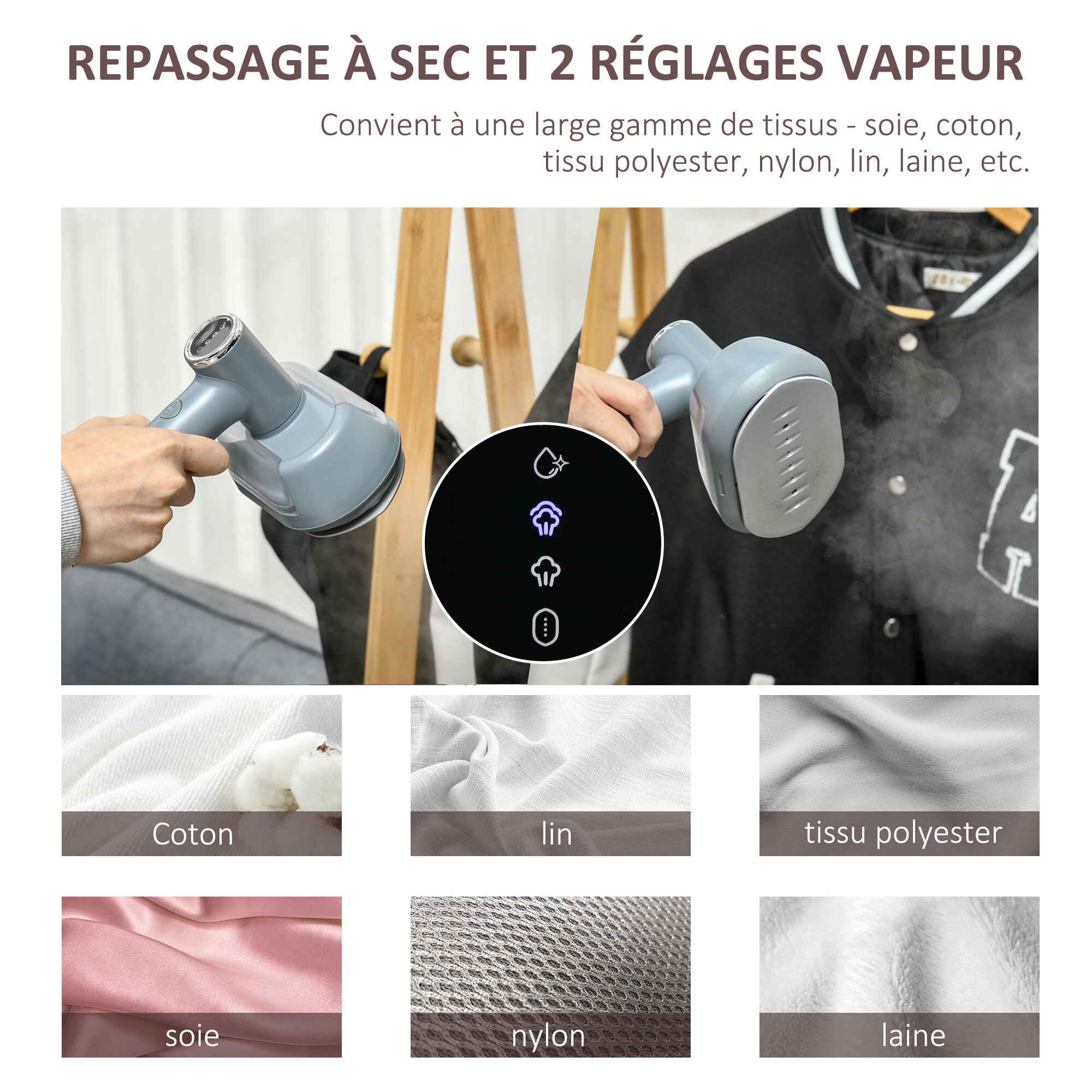 Défroisseur à vapeur portable 1200 W 2 niveaux de vapeur avec réservoir d'eau 100 ml amovible - steamer chauffage rapide - gris