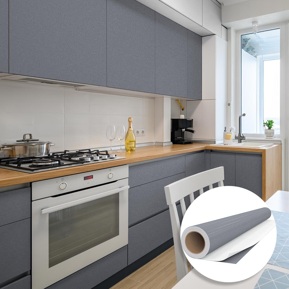 Rouleau adhésif décoratif Vinyle au Mètre - Argent - Sticker Lavable Imperméable Mur Cuisine Meubles
