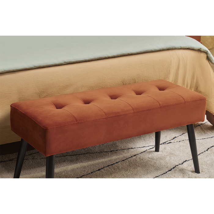 Banc design capitonné en velours terre brûlée et métal noir L95 cm GUESTA