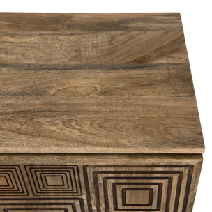 INDRA - Buffet bois Manguier 177x45cm 4 portes 2 étagères motifs noirs Goa