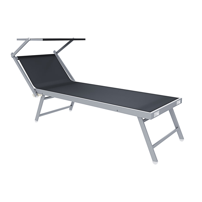 Lettino Prendisole Pieghevole Professionale Alluminio Tessuto Textilene Tettuccio Orientabile Parasole Sdraio Mare Spiaggia 182x60x38 cm Grigio Scuro