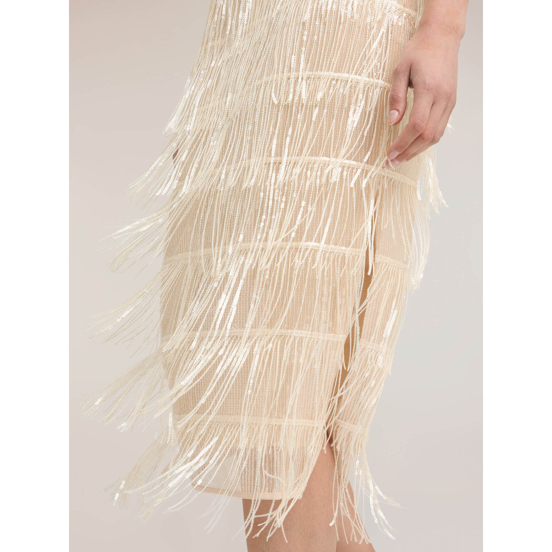 Motivi - Gonna tubino in tulle con frange - Beige