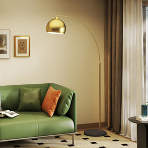 Lámpara de Pie Arco Moderna, Lámpara de Lectura de Pie 40 W para Bombilla E27 con Altura y Longitud Ajustable, Interruptor de Pie, para Salón, Dormitorio, Oficina, 110-115x35x170-180 cm, Dorado