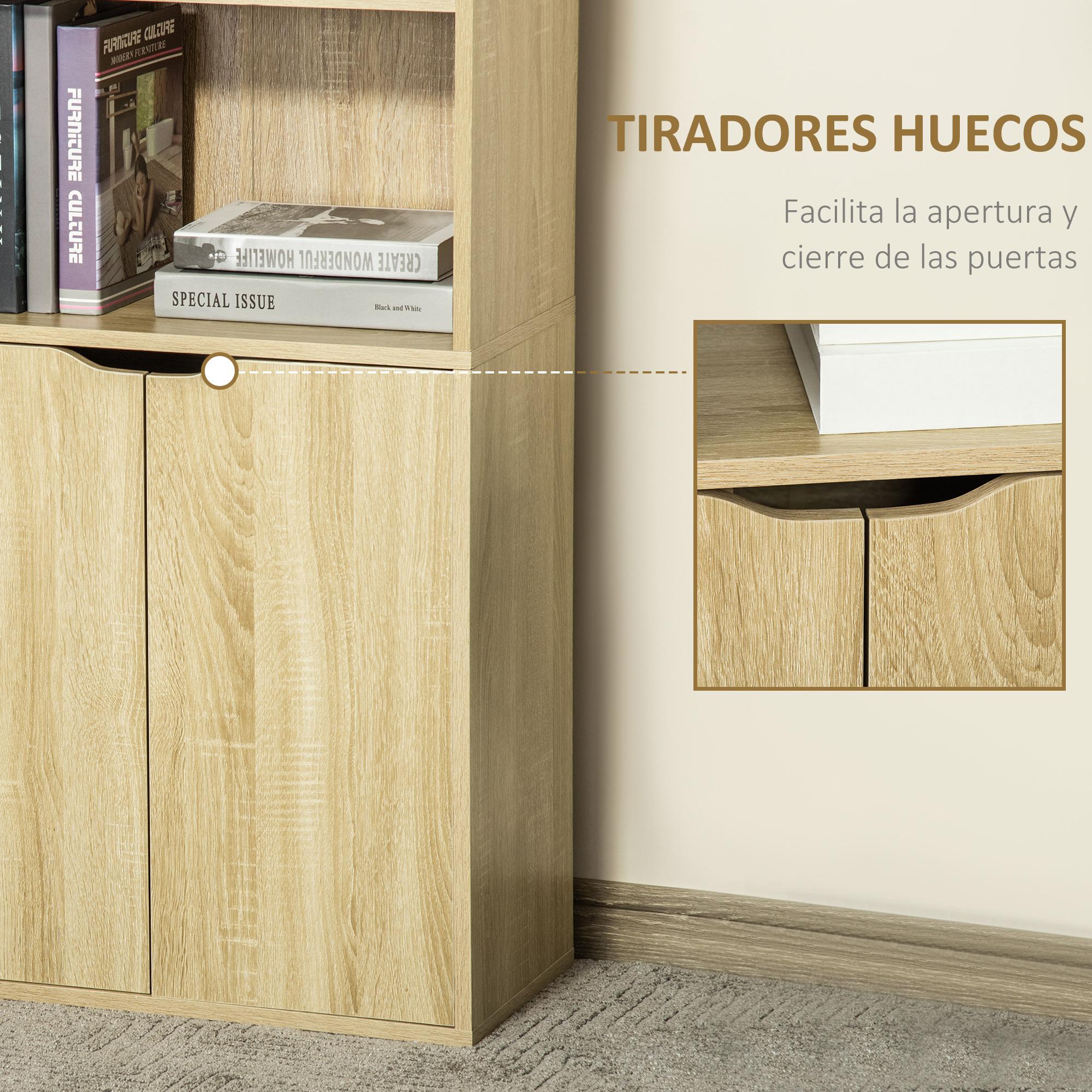 HOMCOM Estantería Librería con 4 Compartimentos Abiertos y 1 Armario con 2 Estantes Almacenaje Libros Plantas para Salón Estudio 59x29x180 cm Madera Natural