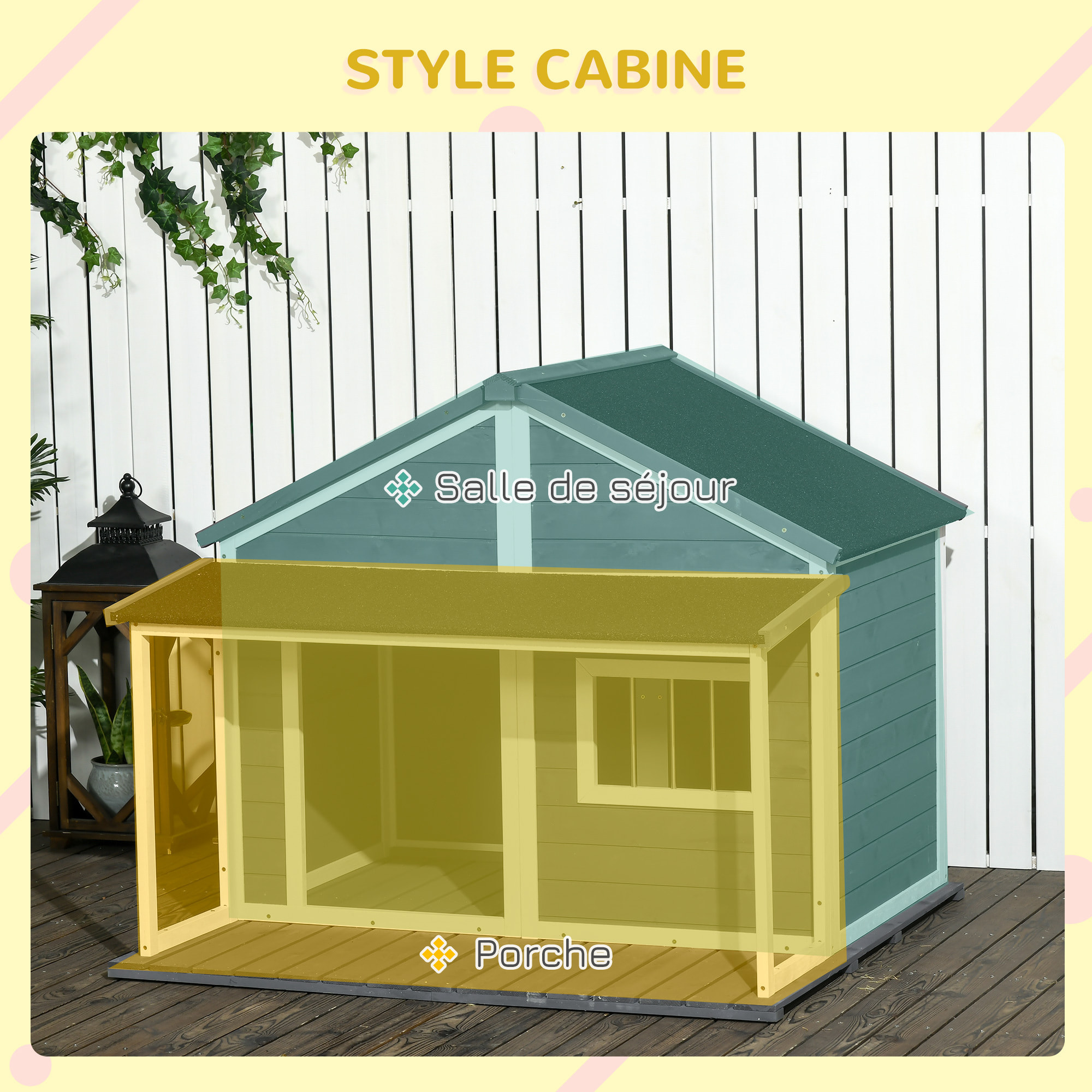 Niche pour chien extérieur terrasse et toit bitumé bois gris