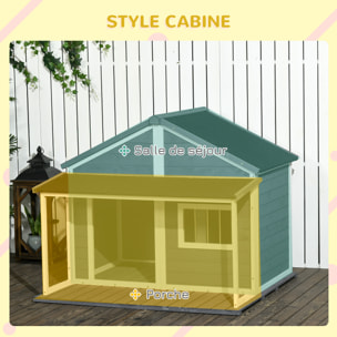 Niche pour chien extérieur terrasse et toit bitumé bois gris