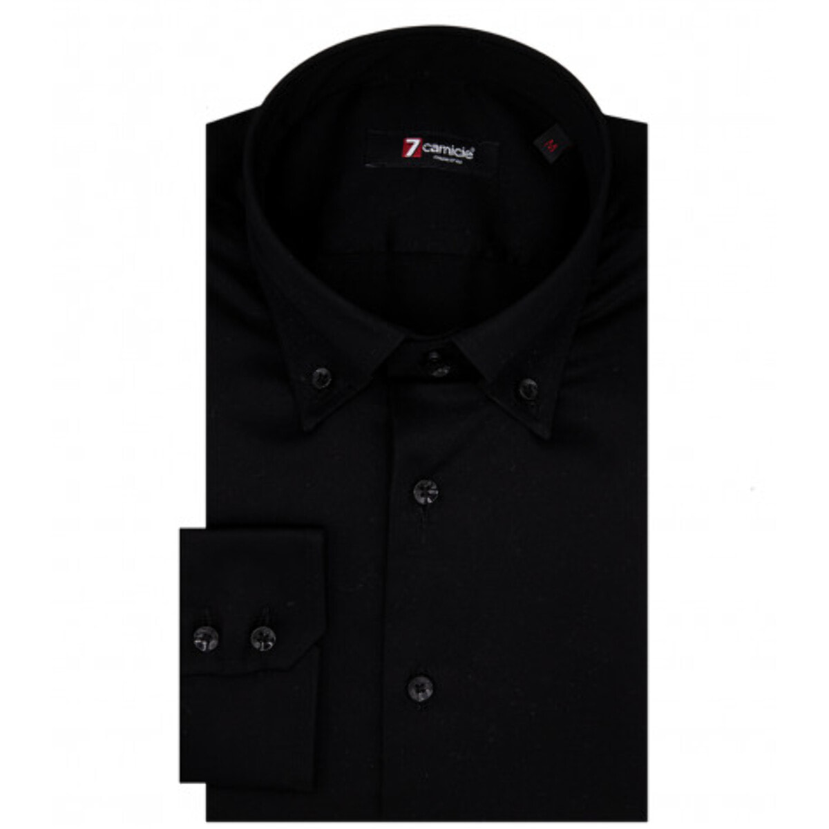 Camicia Uomo 2 Bottoni Button Down Slim Satin Unito Nero