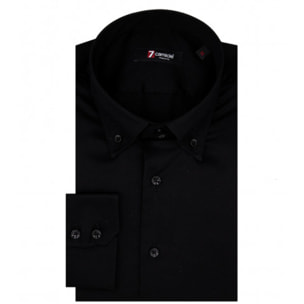Camicia Uomo 2 Bottoni Button Down Slim Satin Unito Nero