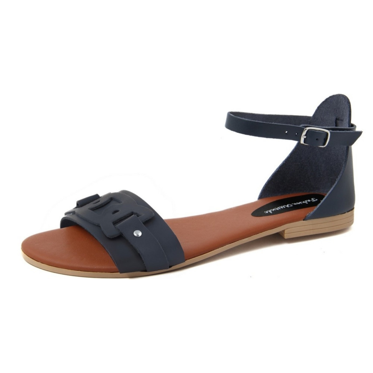 Sandali Flat Made in Italy in pelle colore Blu, Altezza tacco 1,2 cm