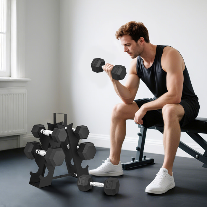 Juego de Mancuernas de 6 Piezas 2 x2 kg 2 x5 kg 2 x8 kg Mancuernas Hexagonales con Revestimiento de Goma Antideslizante y Soporte de Almacenamiento para Entrenamiento en Casa Gimnasio Negro