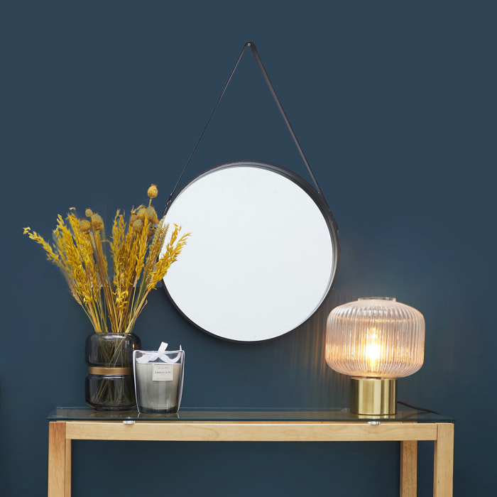 Miroir Rond Avec Anse Pu Noir 40cm