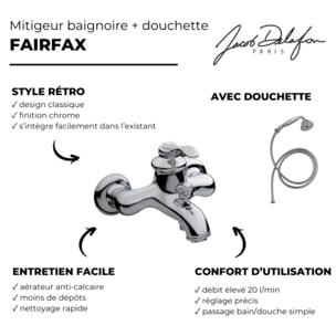 Jacob Delafon - Ensemble Mitigeur Bain Douche mécanique mural avec douchette et flexible Fairfax