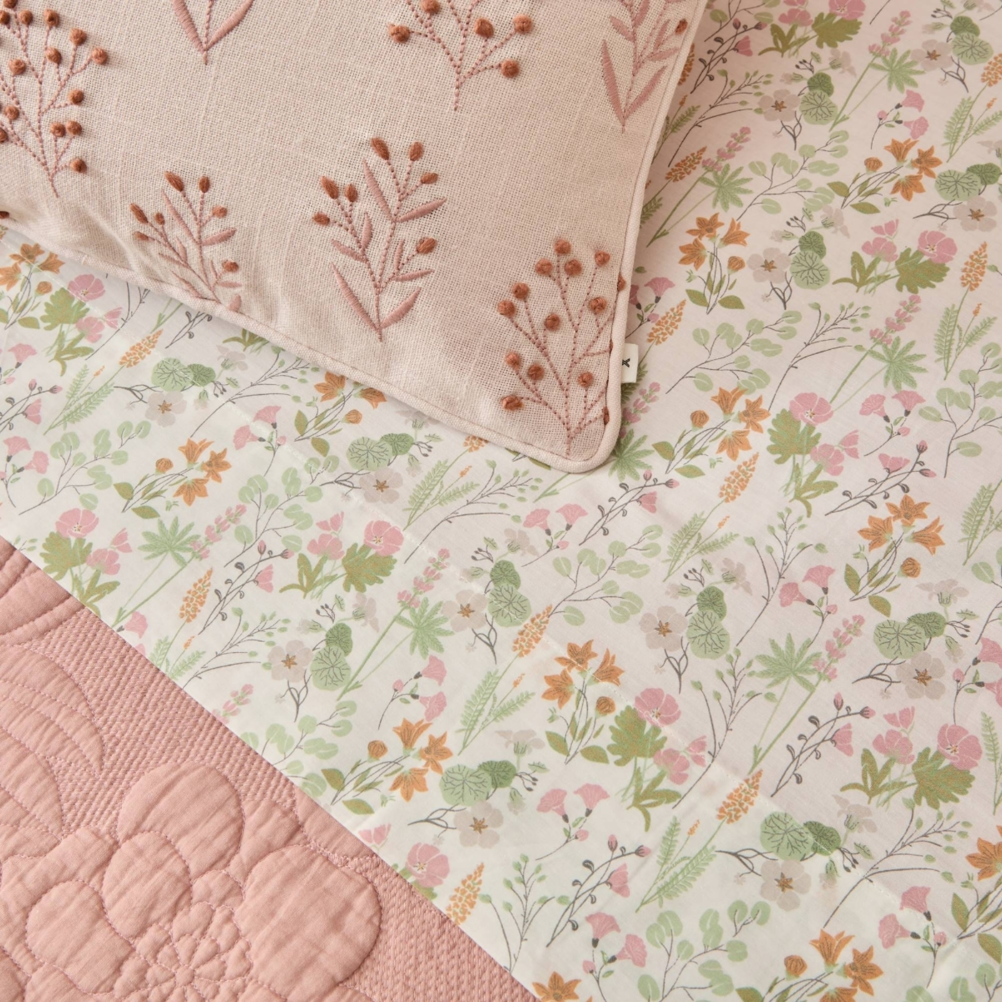 Sábana algodón flores Ferda color verde 100% Algodón percal