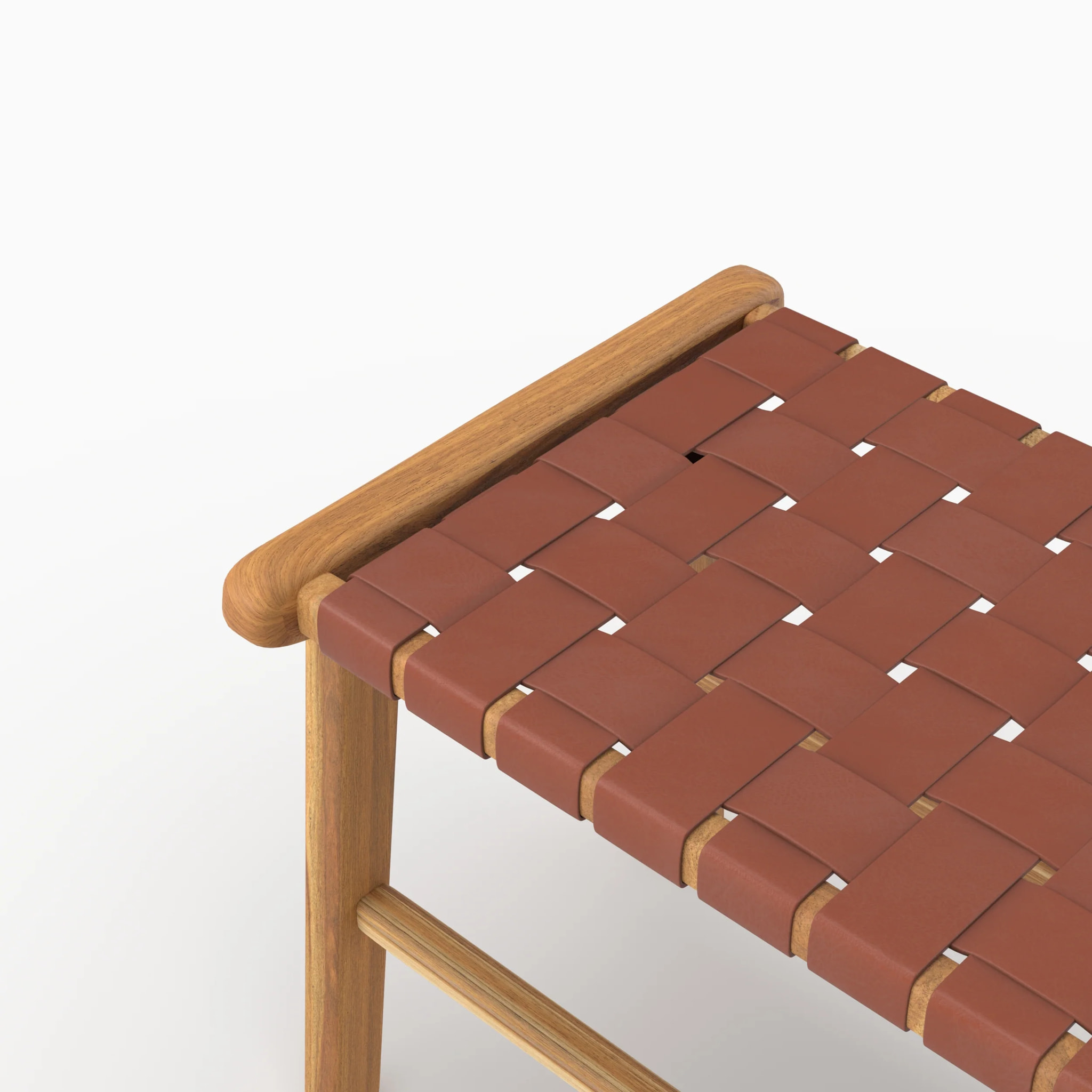 Banc 120 cm en cuir tressé marron et bois de teck - Kuna