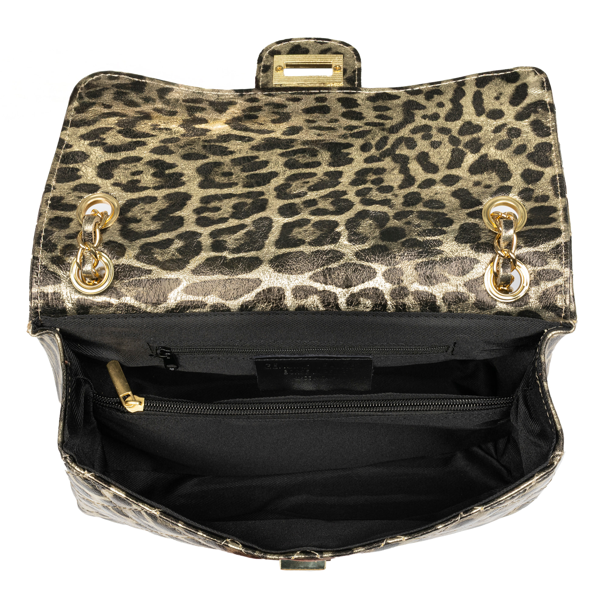 Caeli bolso de hombro Mujer. Piel auténtica Gamuza acolchada, animal print leopardo, lacado brillante.