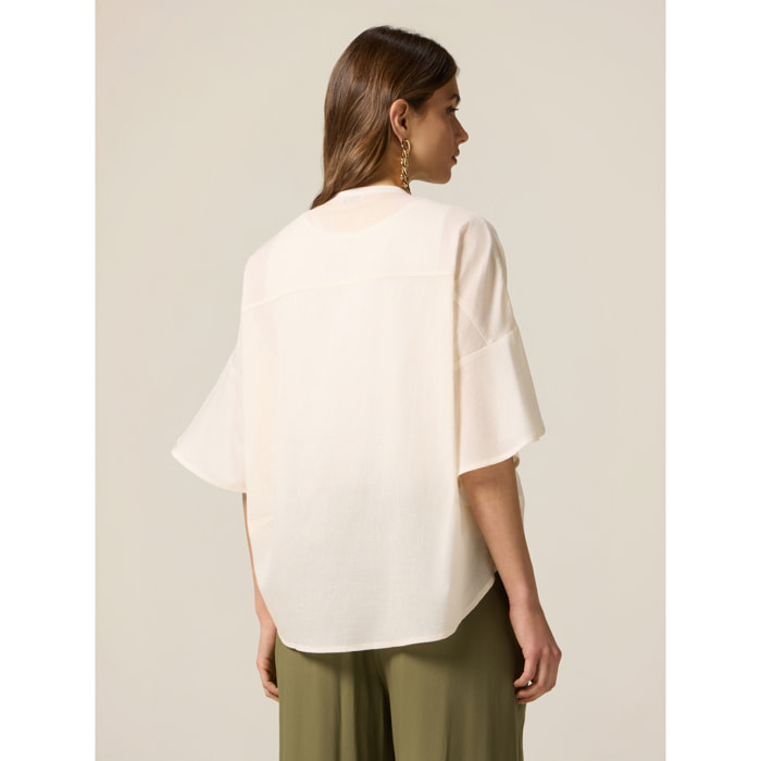 Oltre - Camisa con inserto de encaje - Blanco