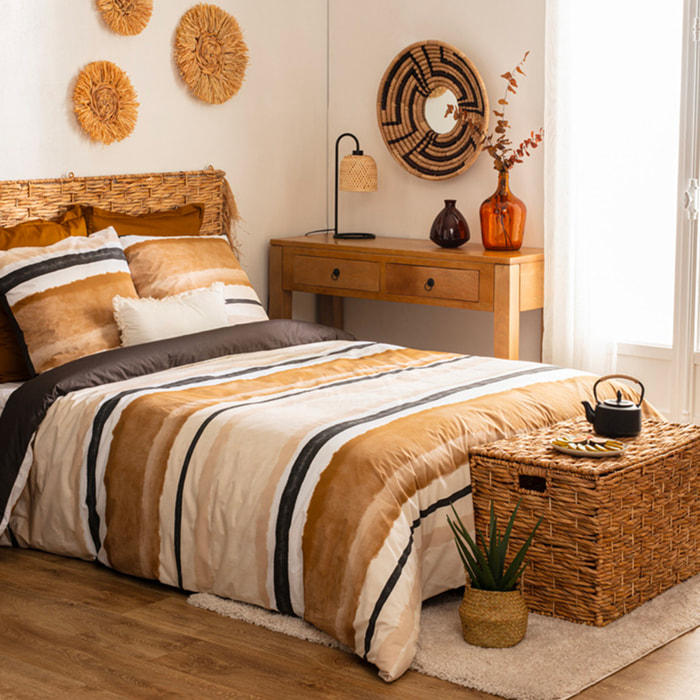 Parure de lit imprimée Hana - percale - jaune ocre - 260x240 cm