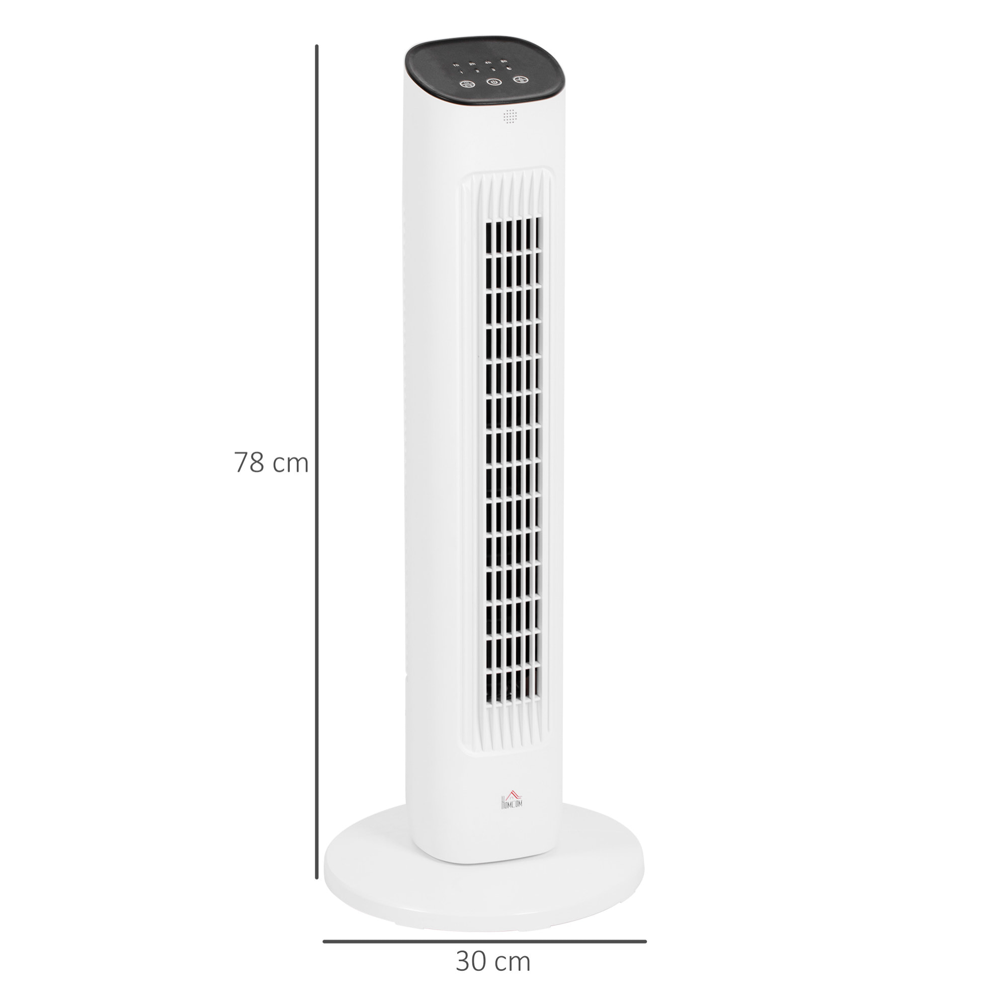 Ventilador de Torre 50W con Control Remoto Ventilador Silencioso con 3 Velocidades Temporizador 15h Oscilación 85° Pantalla LED 30x30x78 cm Blanco