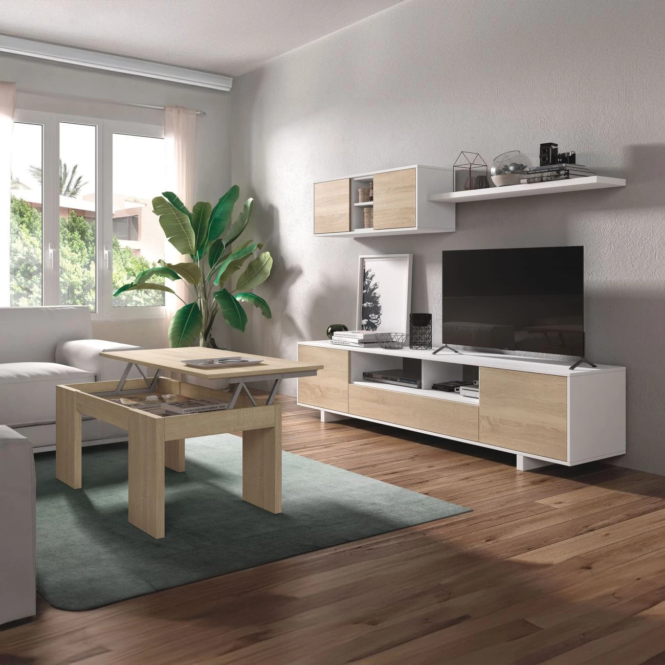 Salón Belus Blanco Brillo - Roble Canadian