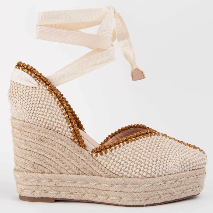 Alpargata De Cuña - Beige - Altura: 8 Cm