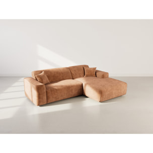 Lison - Canapé d'angle droit 4 places en velours texturé - Terracotta