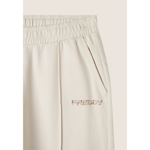 Pantaloni donna in felpa garzata con impuntura centrale