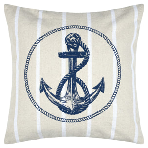 Coussin coton motif ancre - Bleu Marine