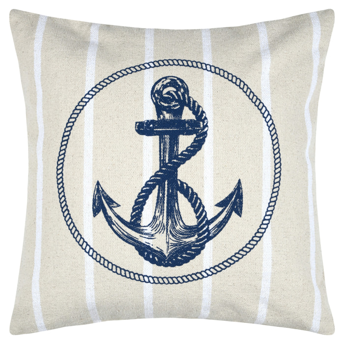 Coussin coton motif ancre - Bleu Marine