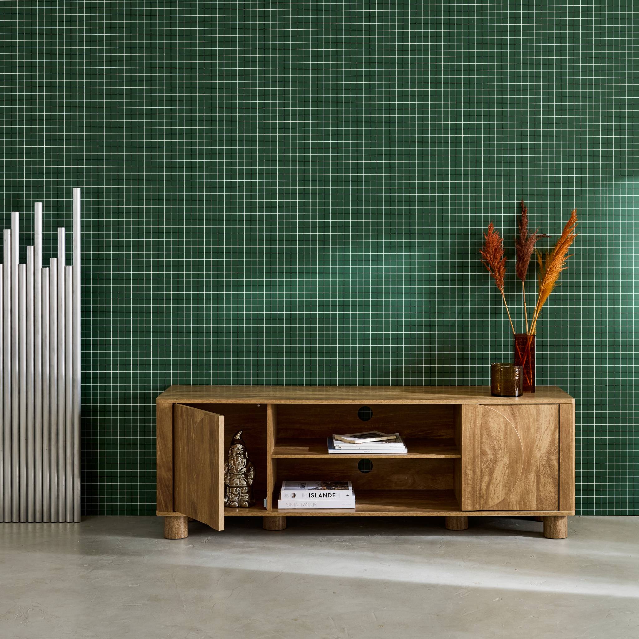 Meuble TV exotique décor bois de manguier 2 portes 155cm Pondi