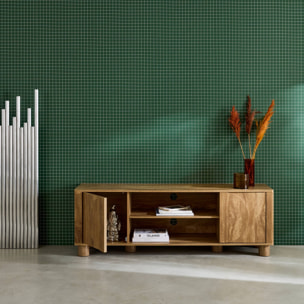 Meuble TV exotique décor bois de manguier 2 portes 155cm Pondi