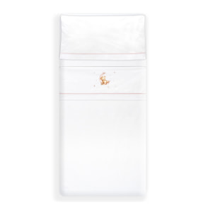 Triptico Cuna Estampado Oso Luna Estrellas + Broche Bco/Rosa