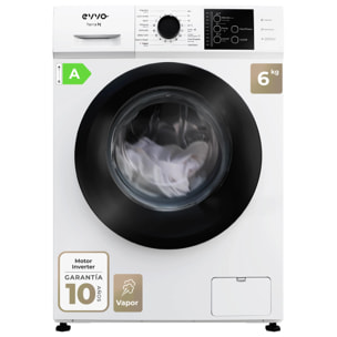 EVVO Lavadora 6 kg Terra K6, 1000 rpm, Clase A, 15 programas, vapor Steam Wash, lavado rápido 15', inicio diferido, blanca
