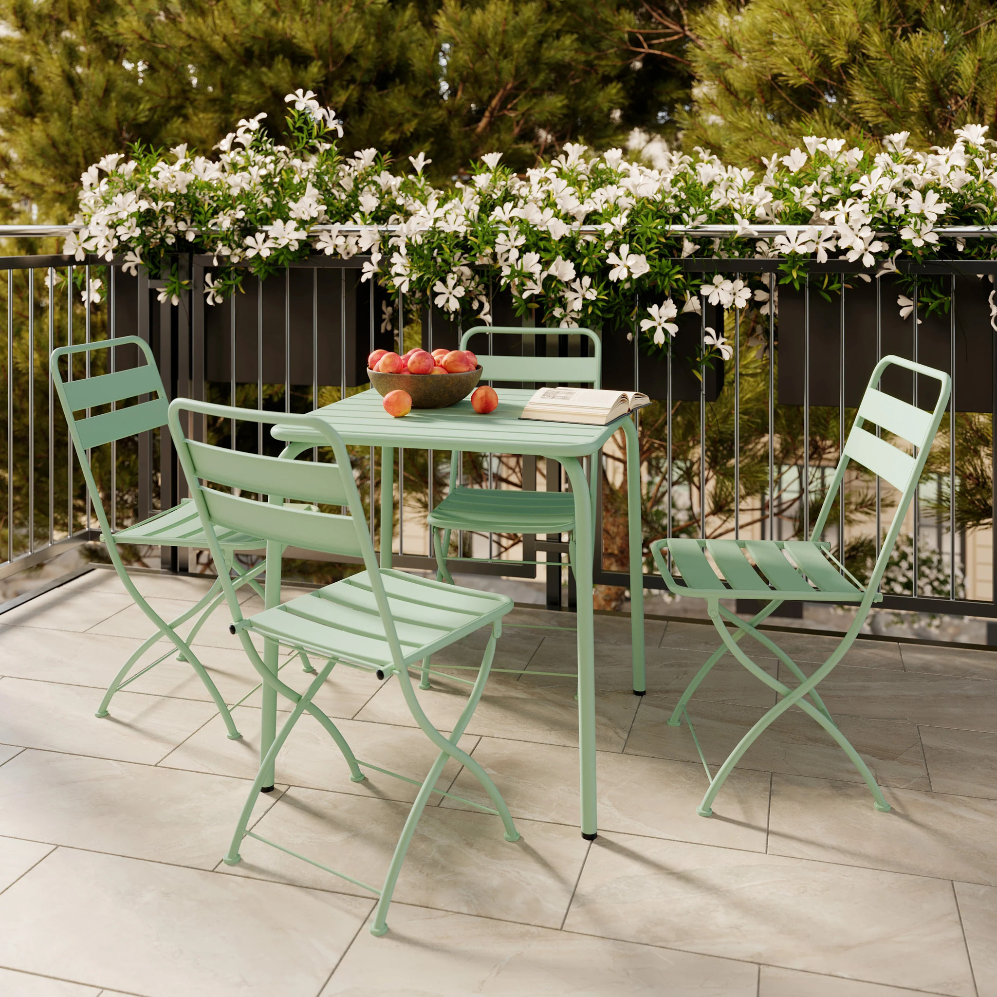 Table et chaises de jardin 4 personnes en métal vert - Yumi