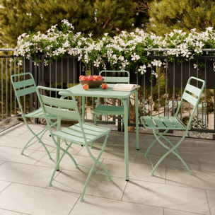 Table et chaises de jardin 4 personnes en métal vert - Yumi