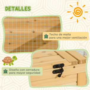Casa para Tortugas de Madera, Terrario para Reptiles con Techo de Malla, Paneles Laterales Transparentes Extraíbles y Pestillo de Seguridad, Caseta para Tortugas, 91x60,5x32 cm, Natural