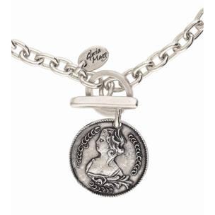 Collar cadena plata charm Gran moneda plata chapado